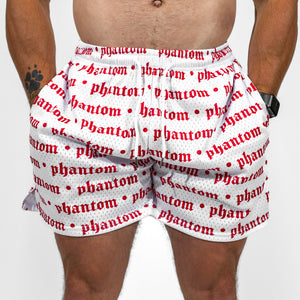 Logo Print Mesh Shorts - White & Red