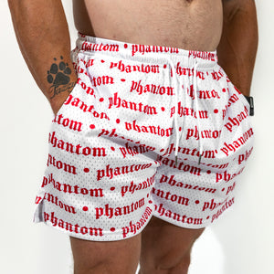 Logo Print Mesh Shorts - White & Red