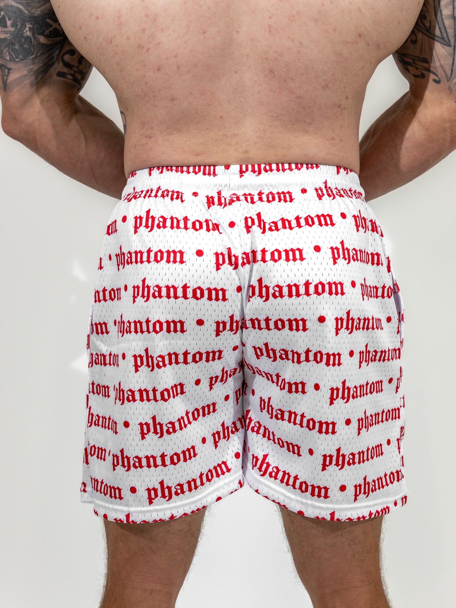 Logo Print Mesh Shorts - White & Red