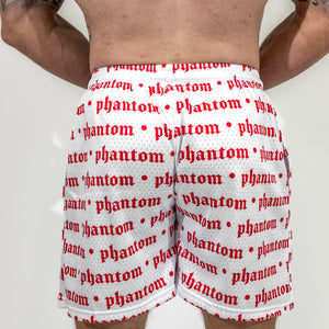 Logo Print Mesh Shorts - White & Red