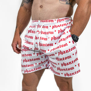 Logo Print Mesh Shorts - White & Red