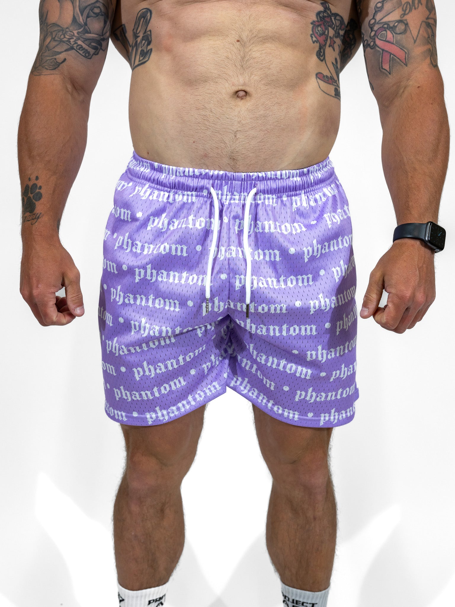 Logo Print Mesh Shorts - Purple