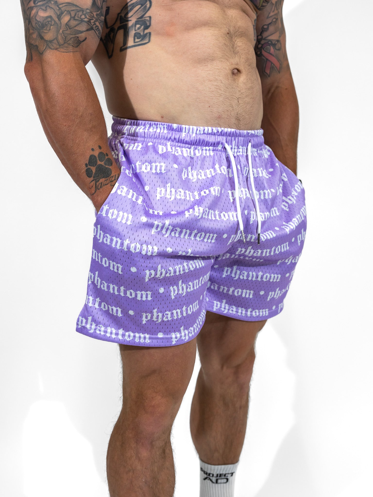 Logo Print Mesh Shorts - Purple