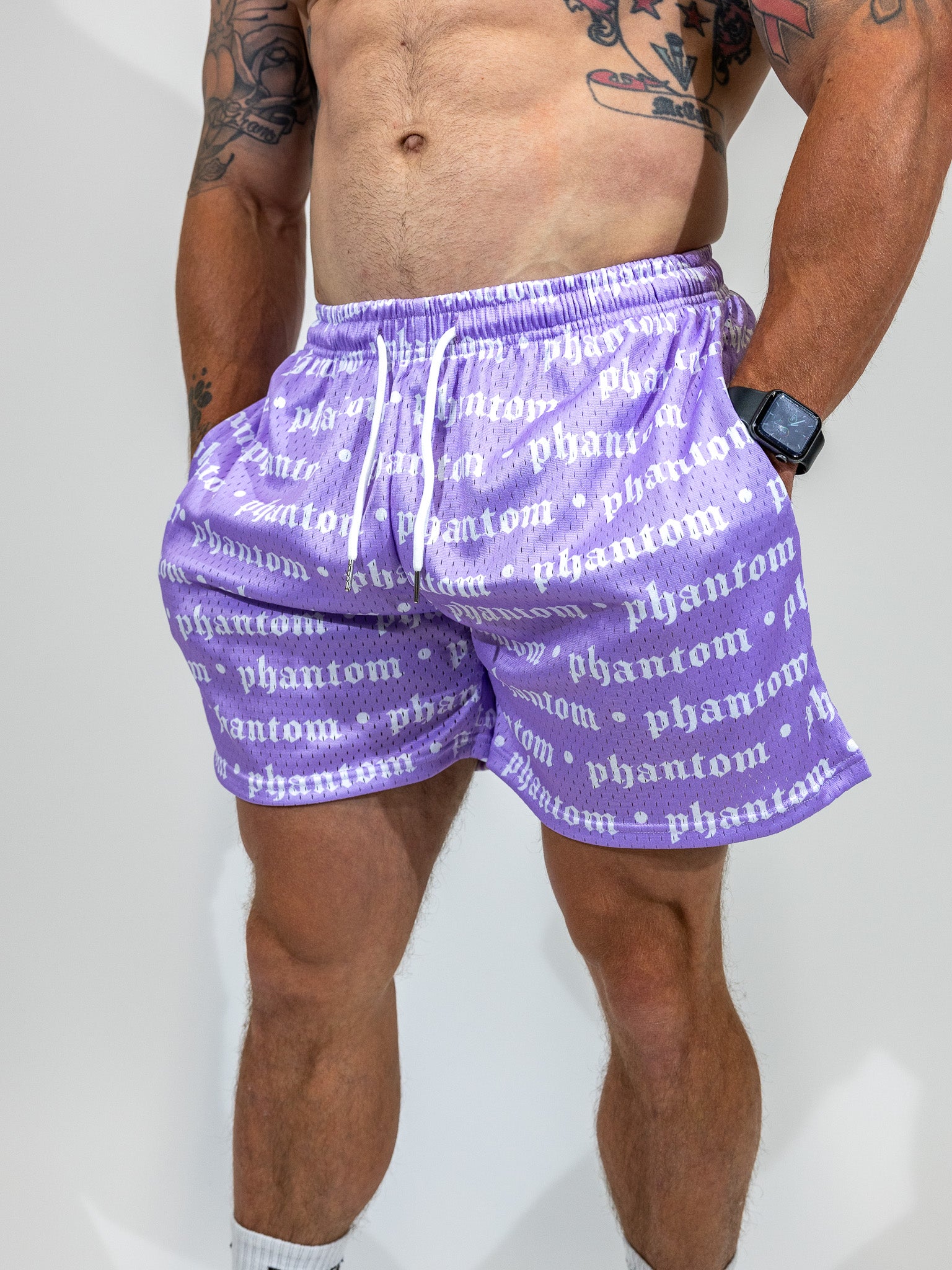 Logo Print Mesh Shorts - Purple