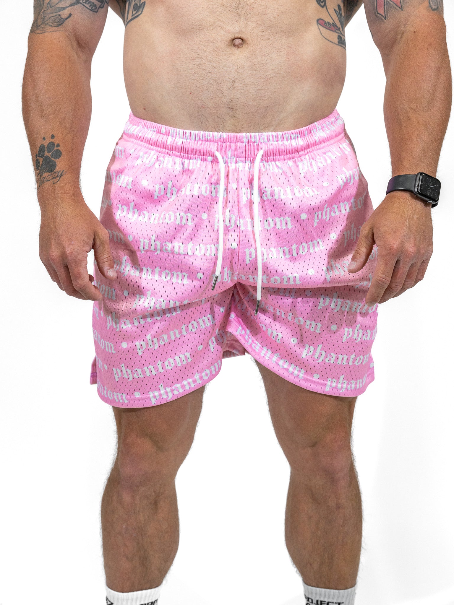 Logo Print Mesh Shorts - Pink