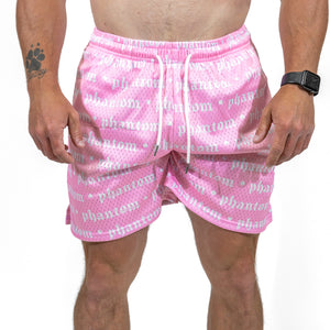 Logo Print Mesh Shorts - Pink