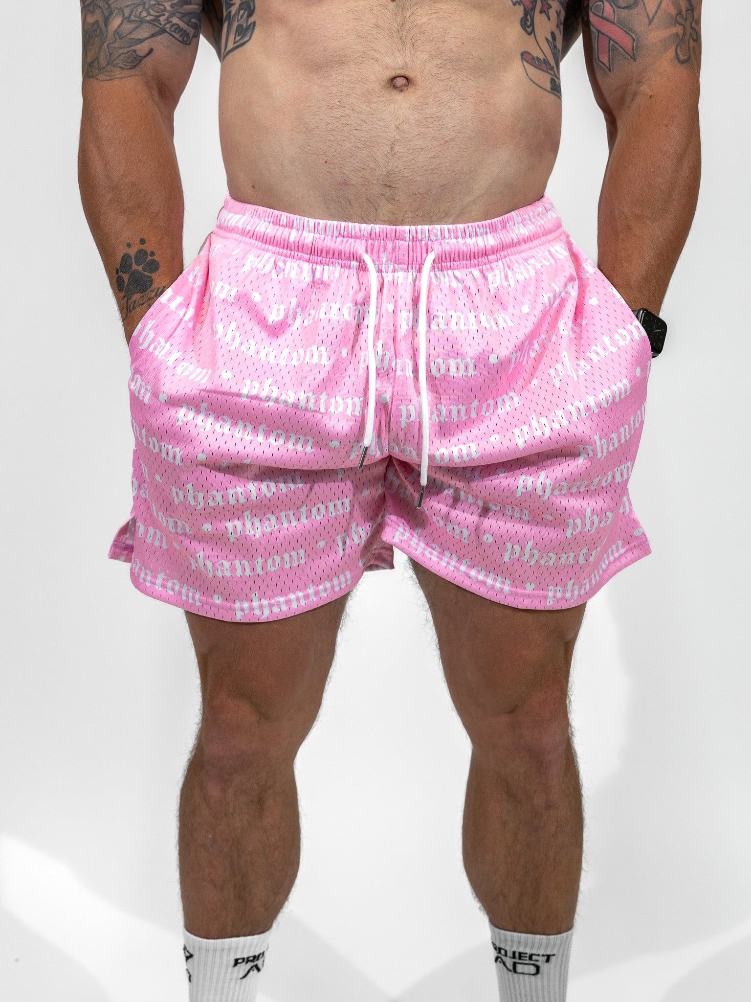 Logo Print Mesh Shorts - Pink