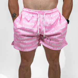 Logo Print Mesh Shorts - Pink