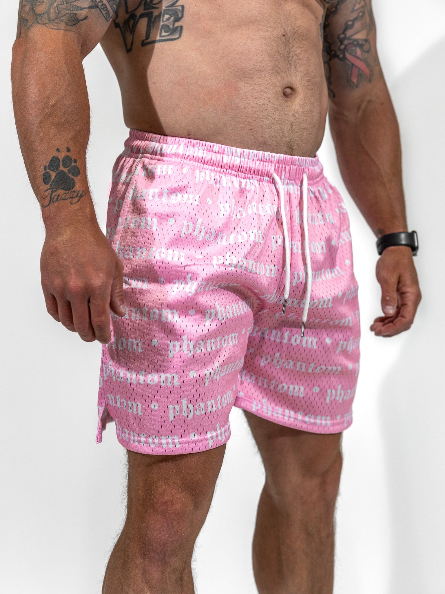 Logo Print Mesh Shorts - Pink