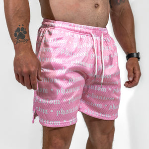 Logo Print Mesh Shorts - Pink