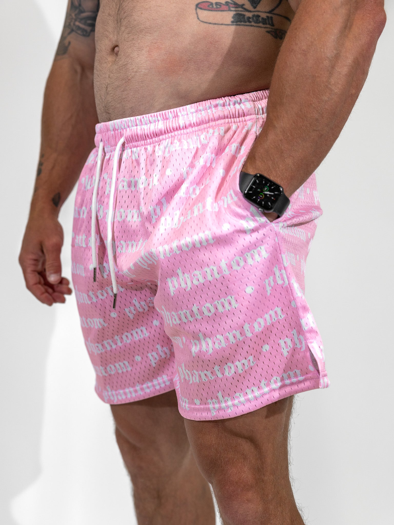 Logo Print Mesh Shorts - Pink