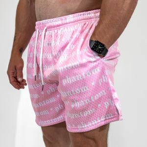 Logo Print Mesh Shorts - Pink