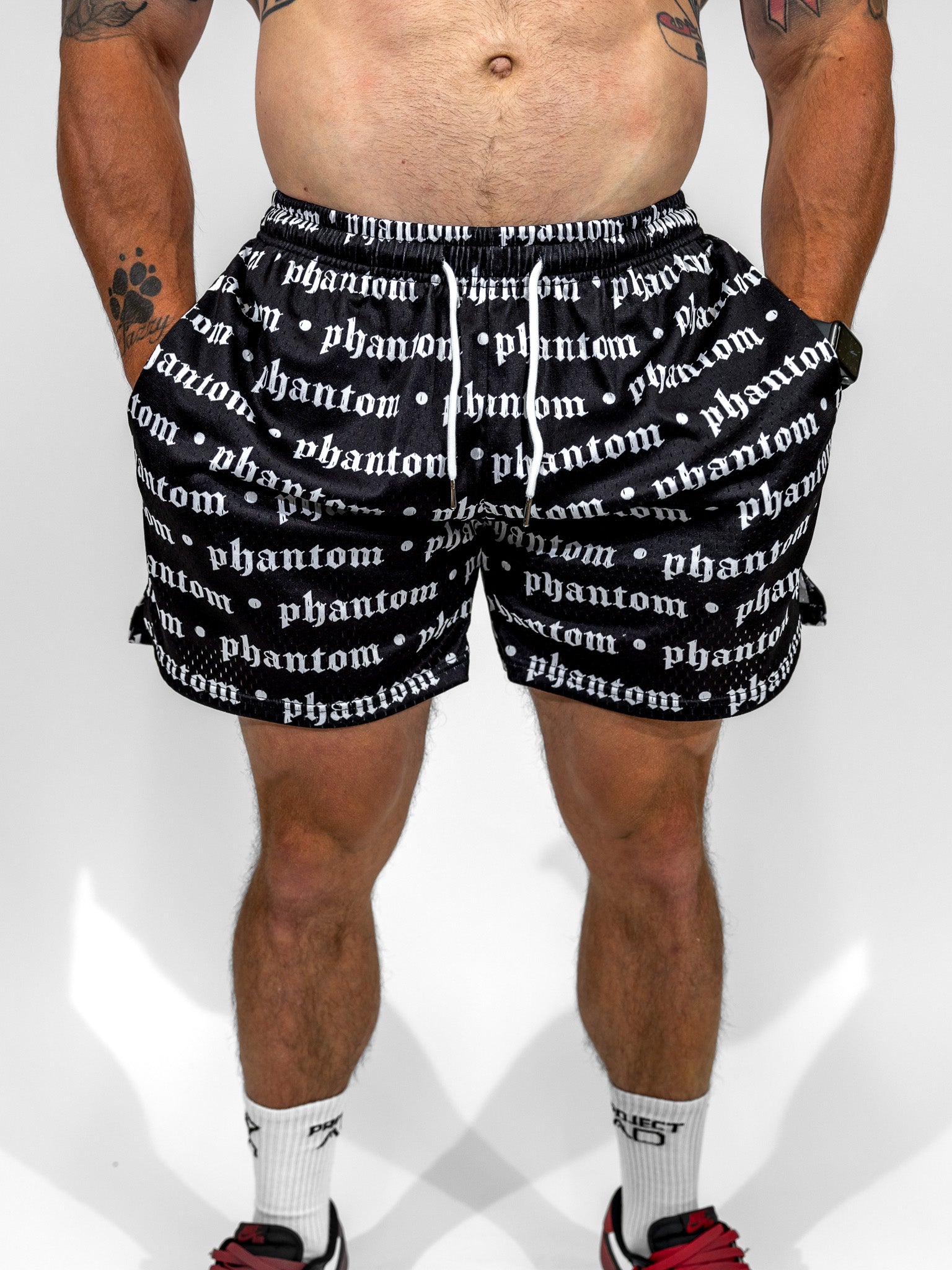 Logo Print Mesh Shorts - Black