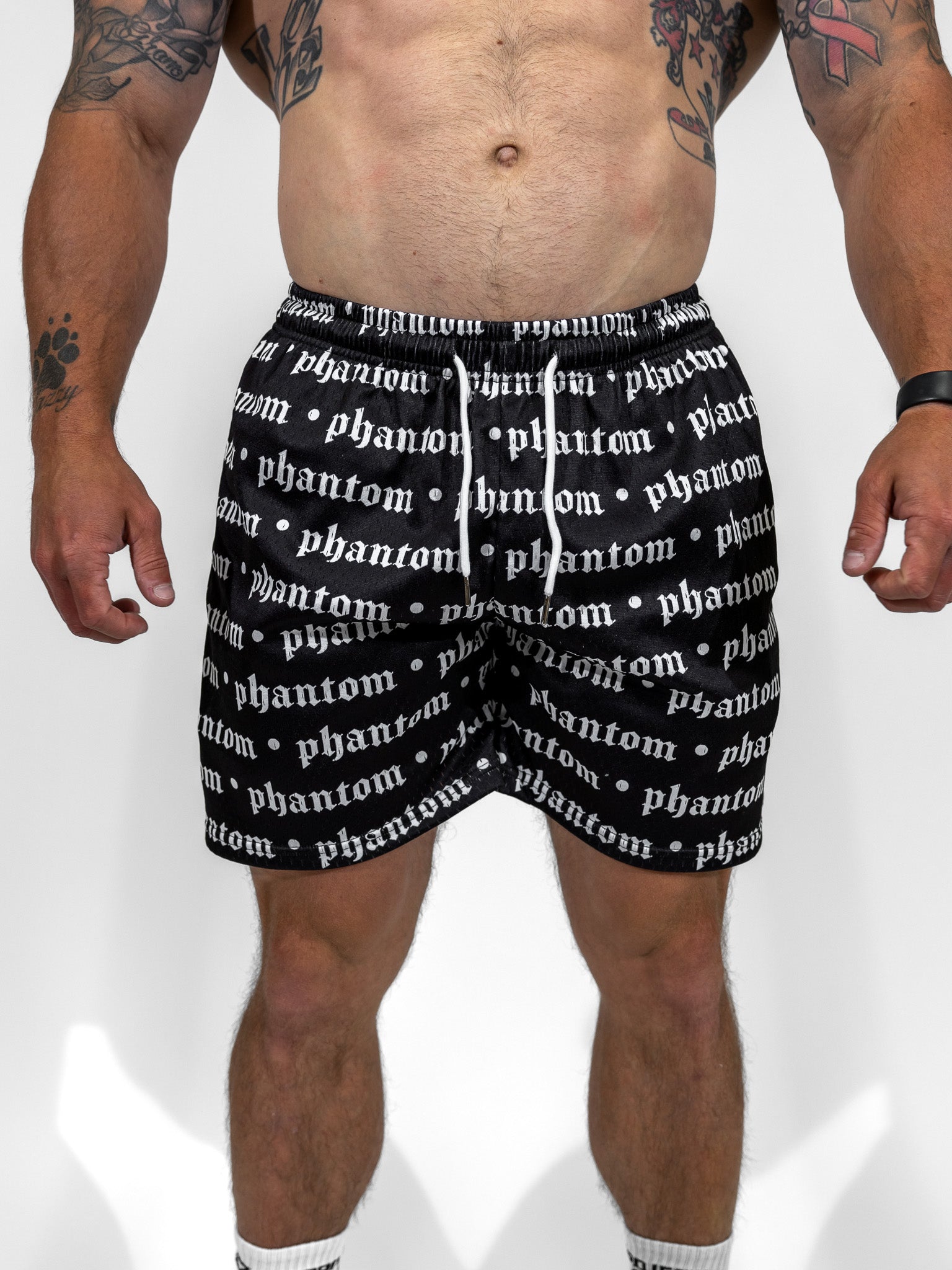 Logo Print Mesh Shorts - Black