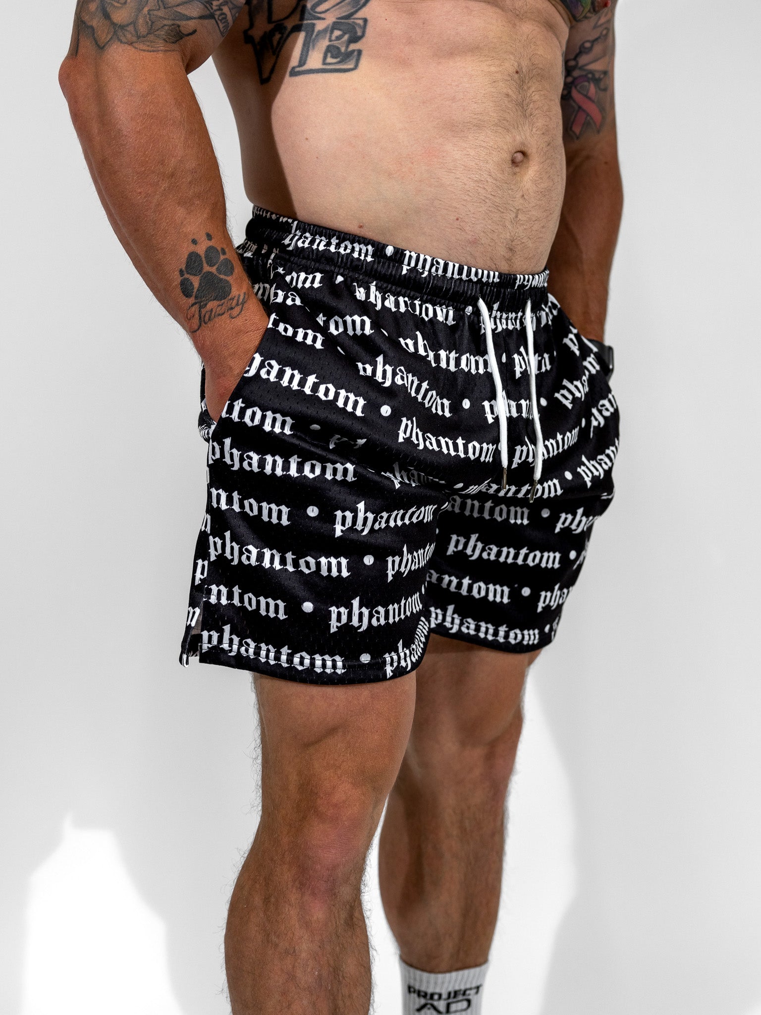 Logo Print Mesh Shorts - Black