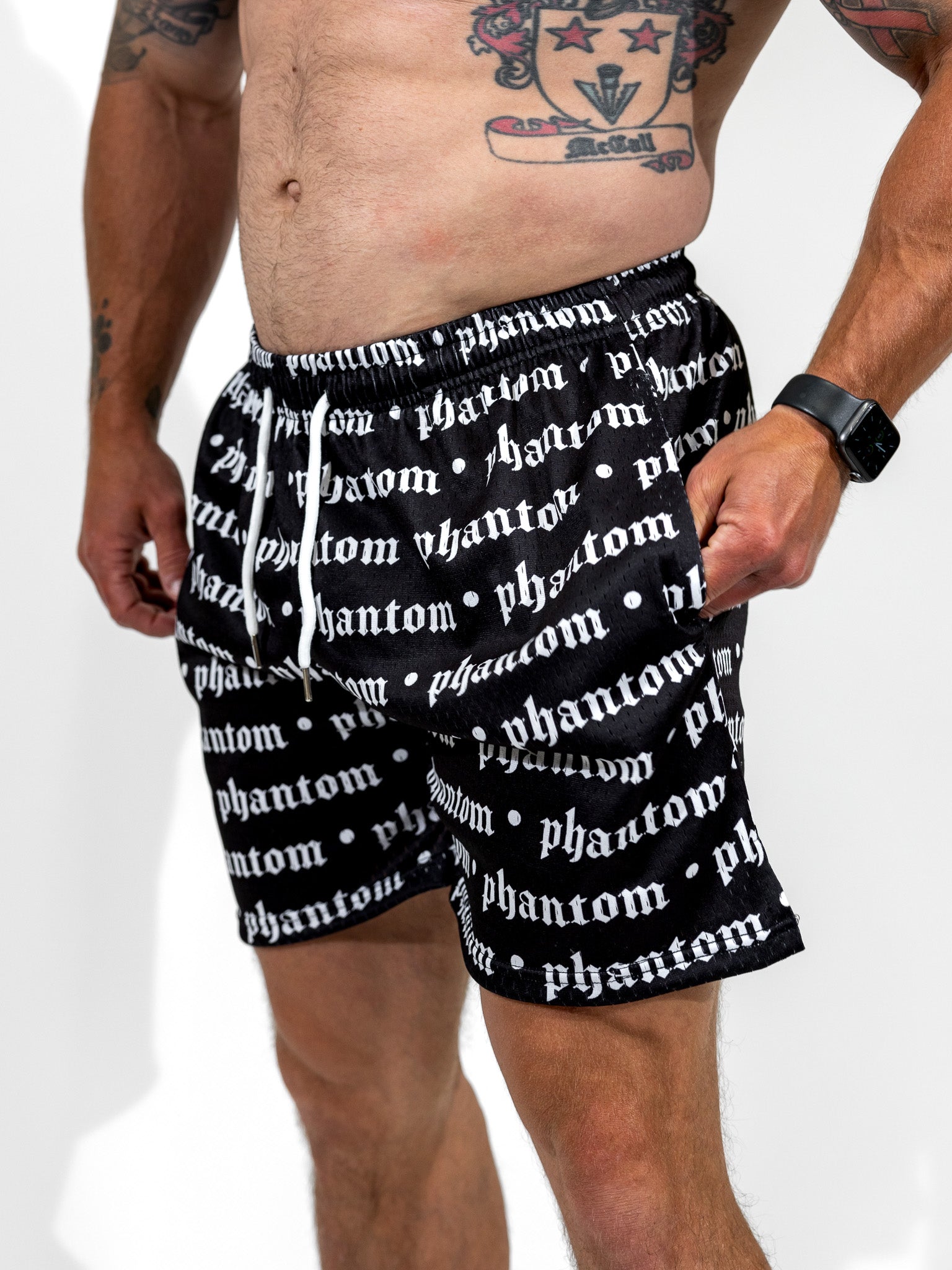 Logo Print Mesh Shorts - Black