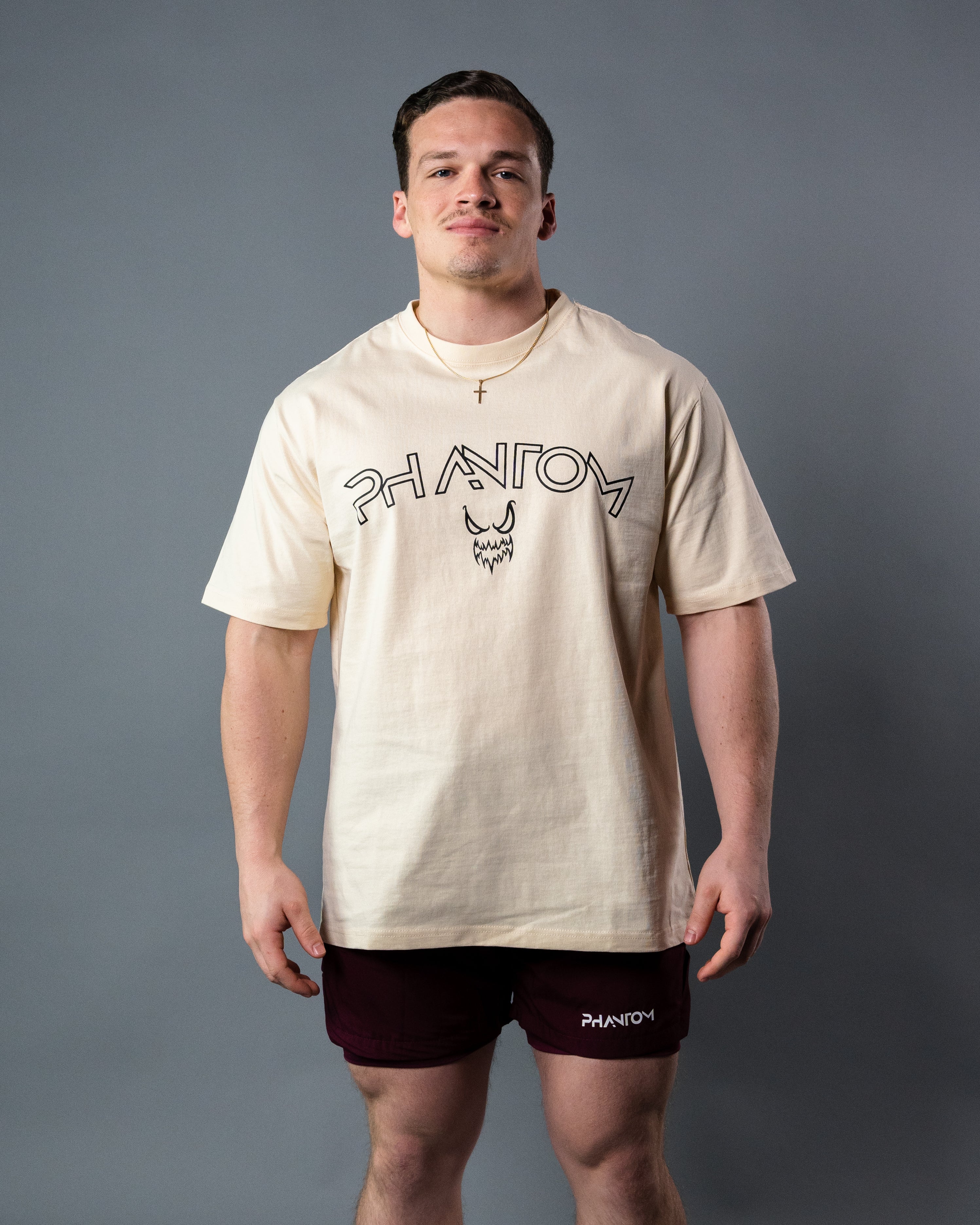 ☆FREEDOM☆ Powerhouse Two-Tone Logo Overfit T-Shirt Cream P Core Pump Tee - Cream – PHANTOM